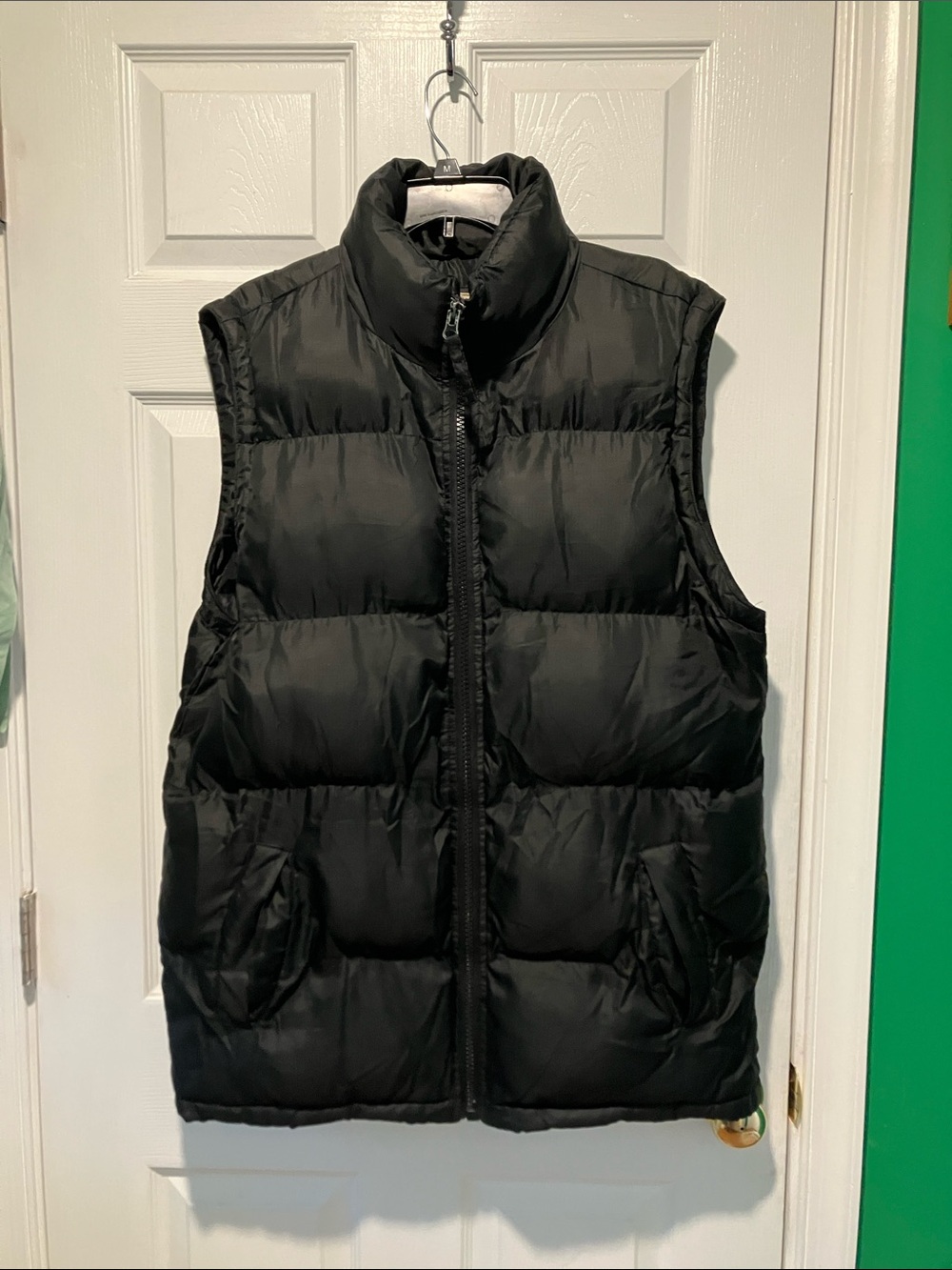 PJ Mark Black Quilted Puffer Vest with High Collar men’s medium long length